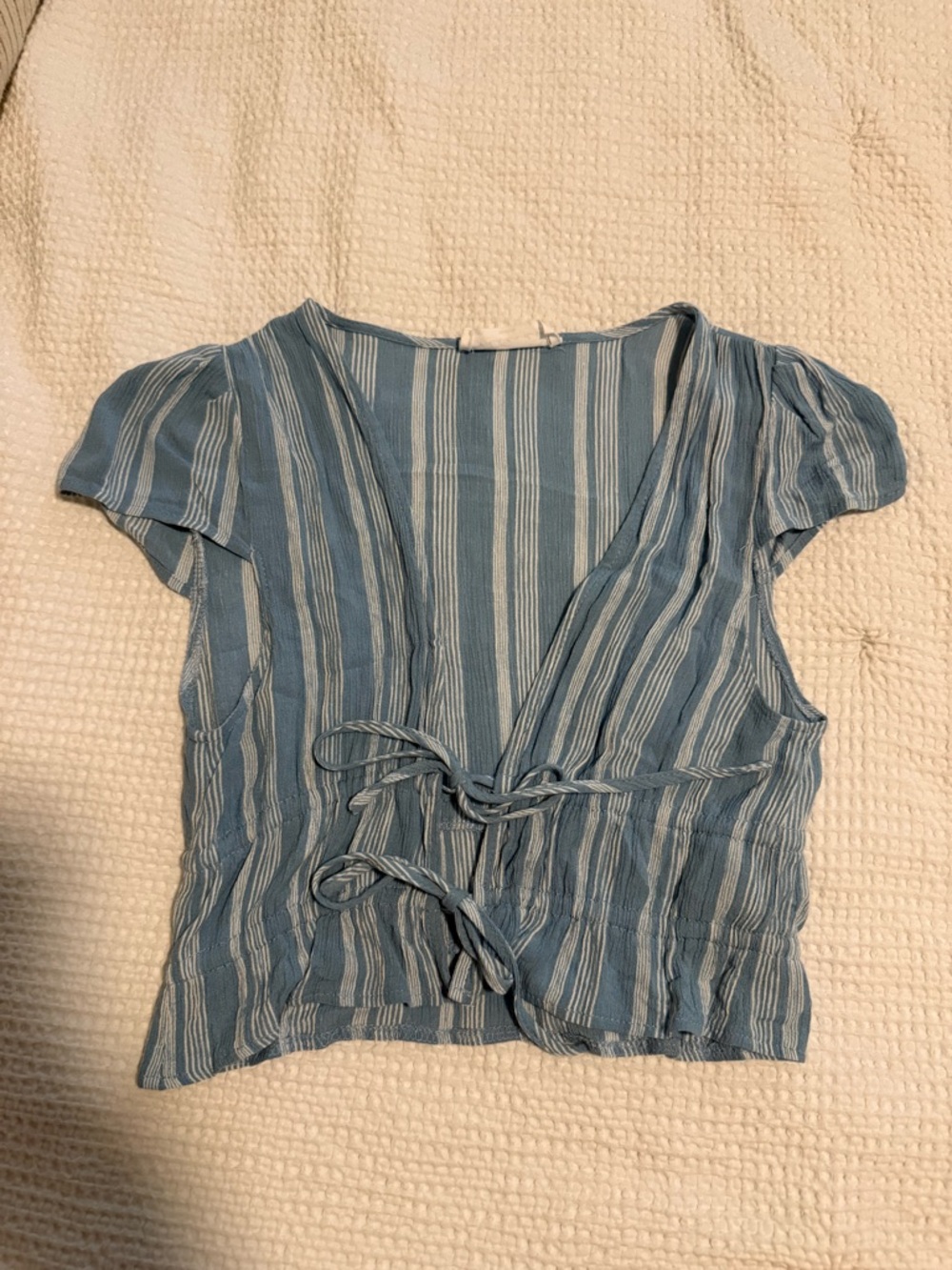 Striped Blue Tie-Front Top